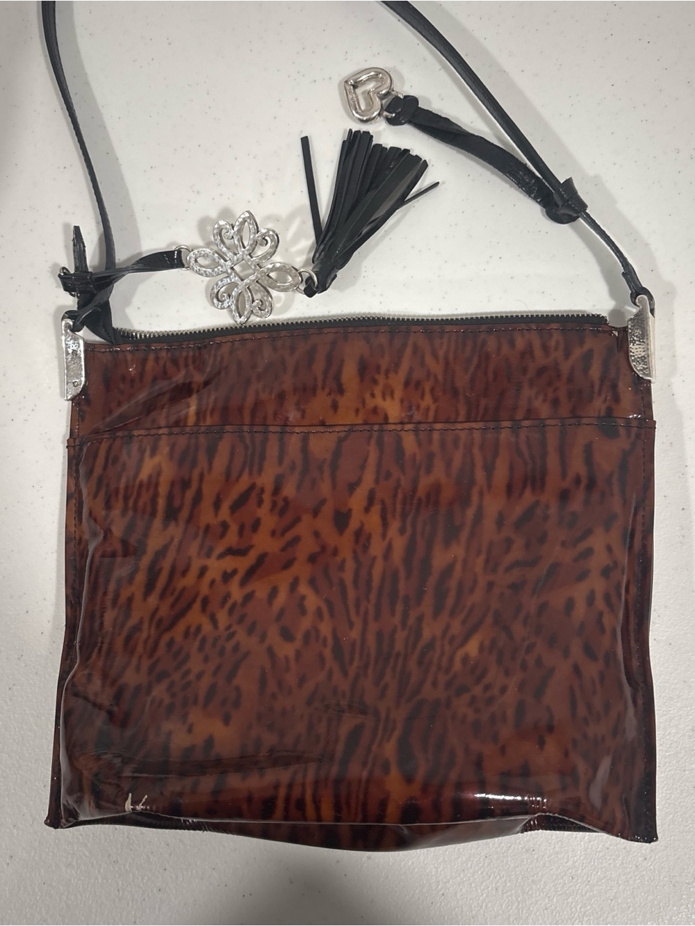 Brighton Brown Leopard-Print Crossbody with Black Strap & Tassel - Picture 4 of 11
